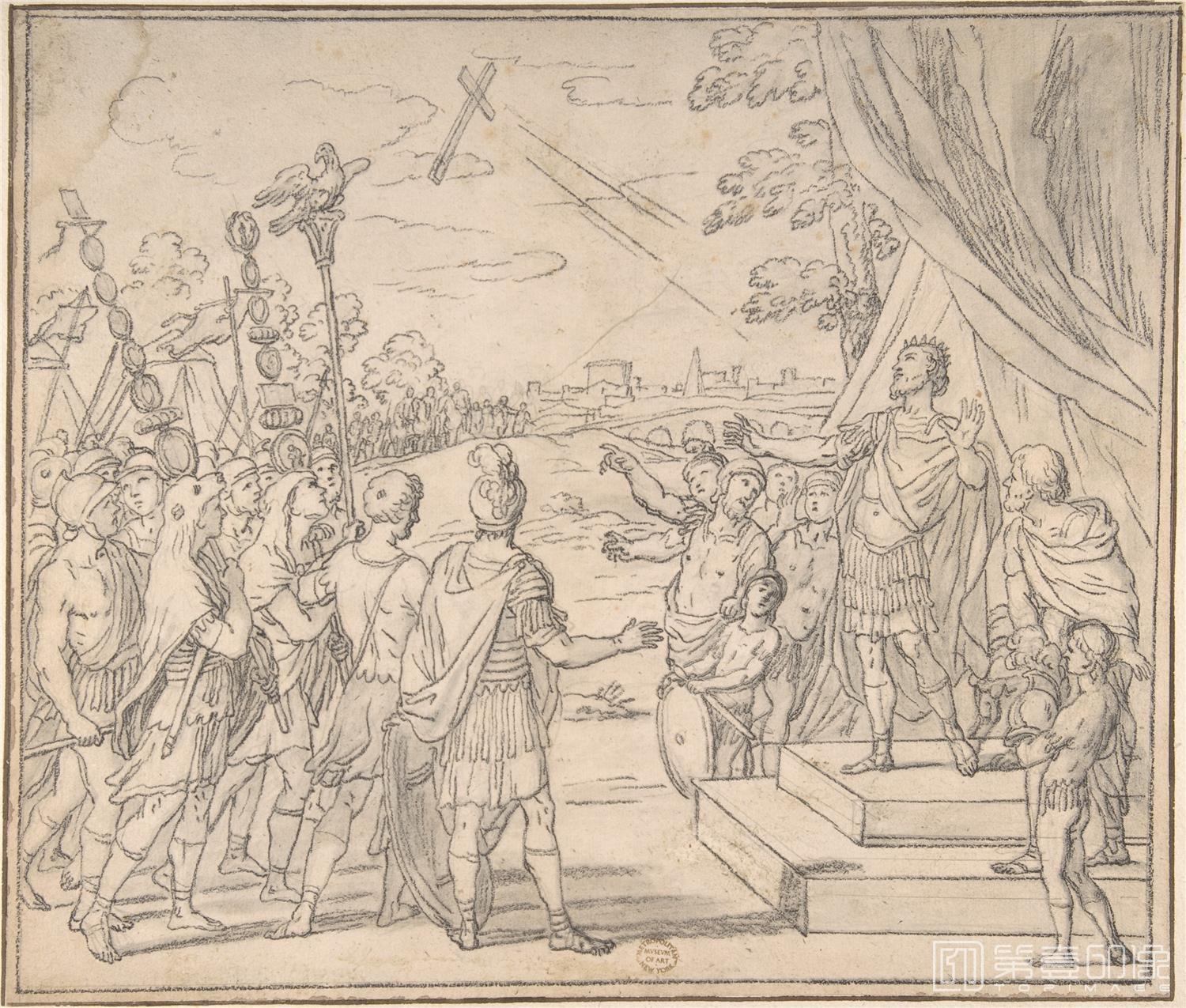 素描-美国纽约大都会美术馆素描藏画-AnonymousVision of Constantine, copy after a drawing by Giacinto Gimignani-0158